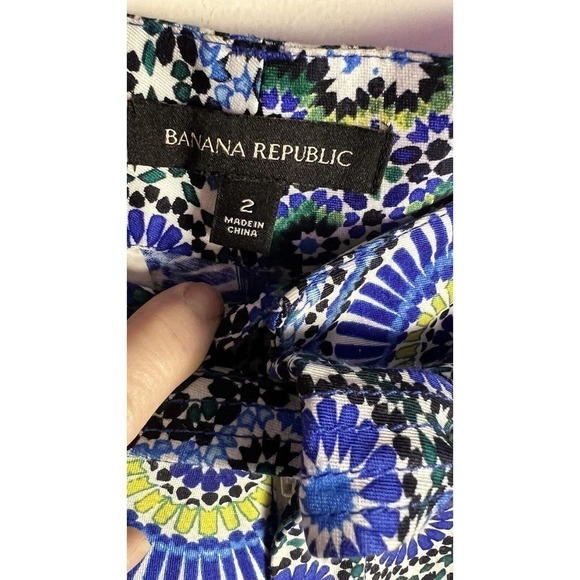 Banana Republic Pleated Blue Floral Boho Wide Leg Belted Sz 2 Silky Pants - Picture 10 of 14